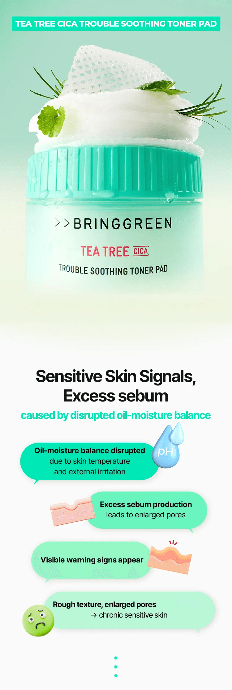BRING GREEN Tea Tree Cica Trouble Soothing Toner Pad 90p 5.29 oz.(150g) detail 1
