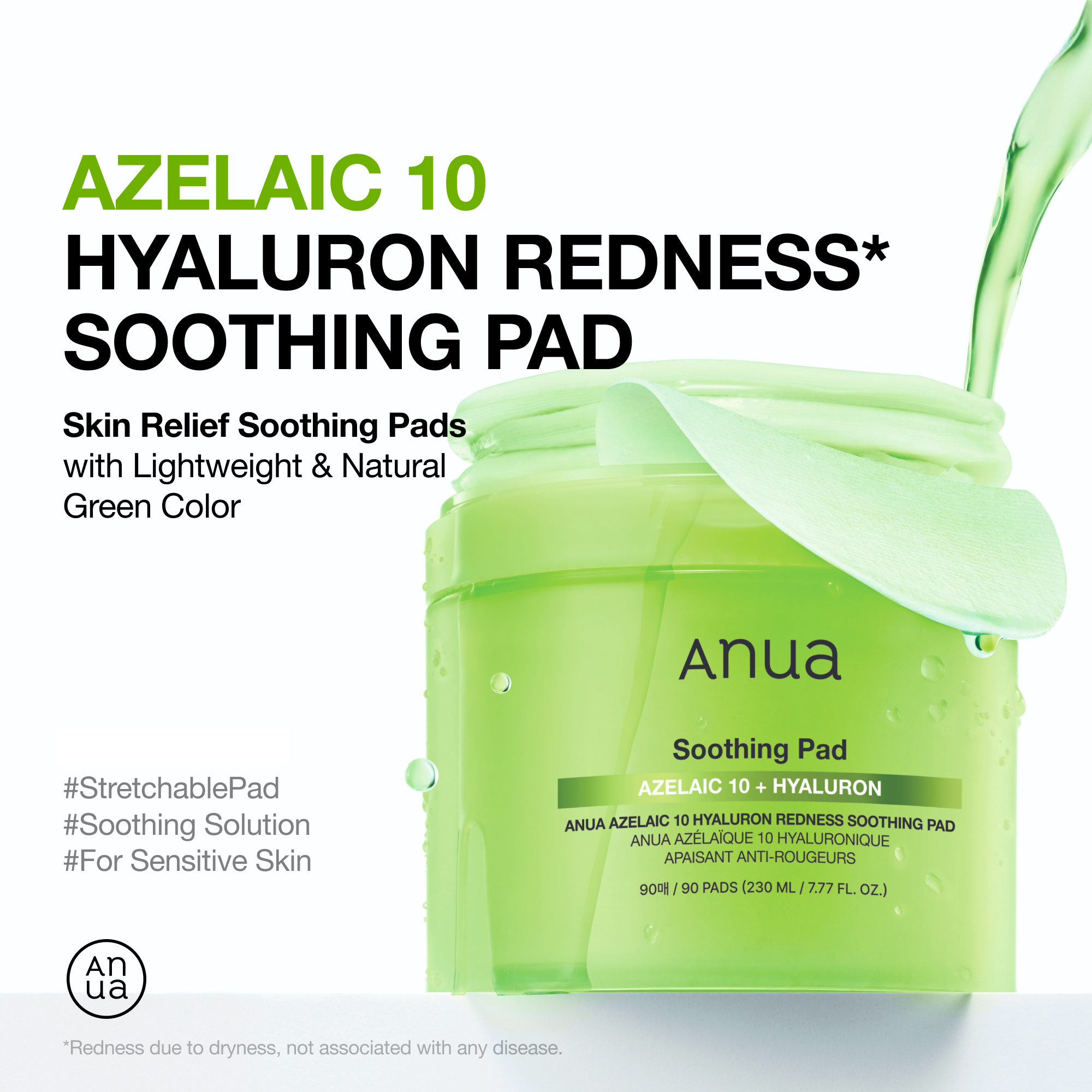 Anua Azelaic 10 Hyaluron Redness Soothing Pad 90 Pads 7.77 fl. oz