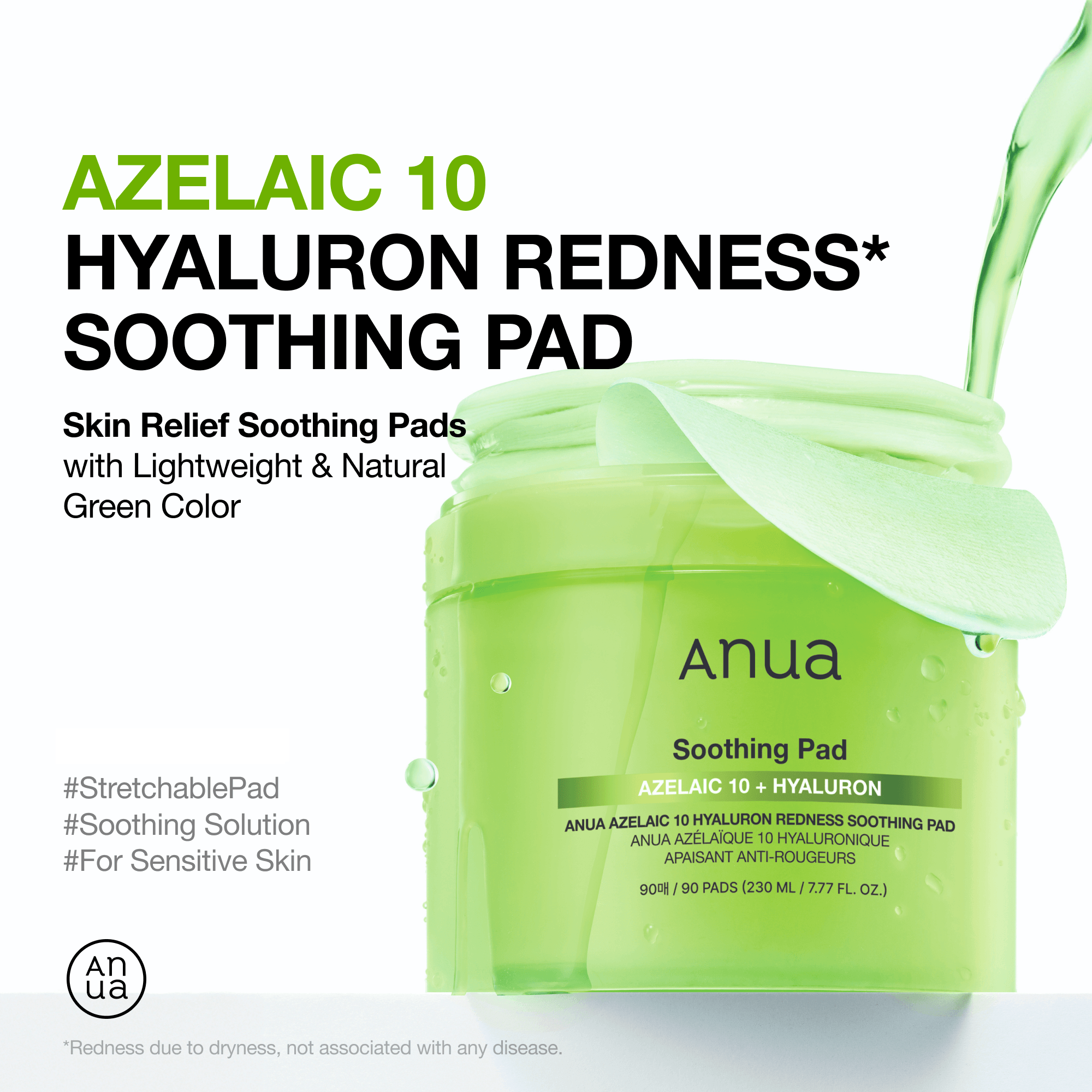 Anua Azelaic 10 Hyaluron Redness Soothing Pad 90ct 7.77 fl. oz.(230ml) detail 1