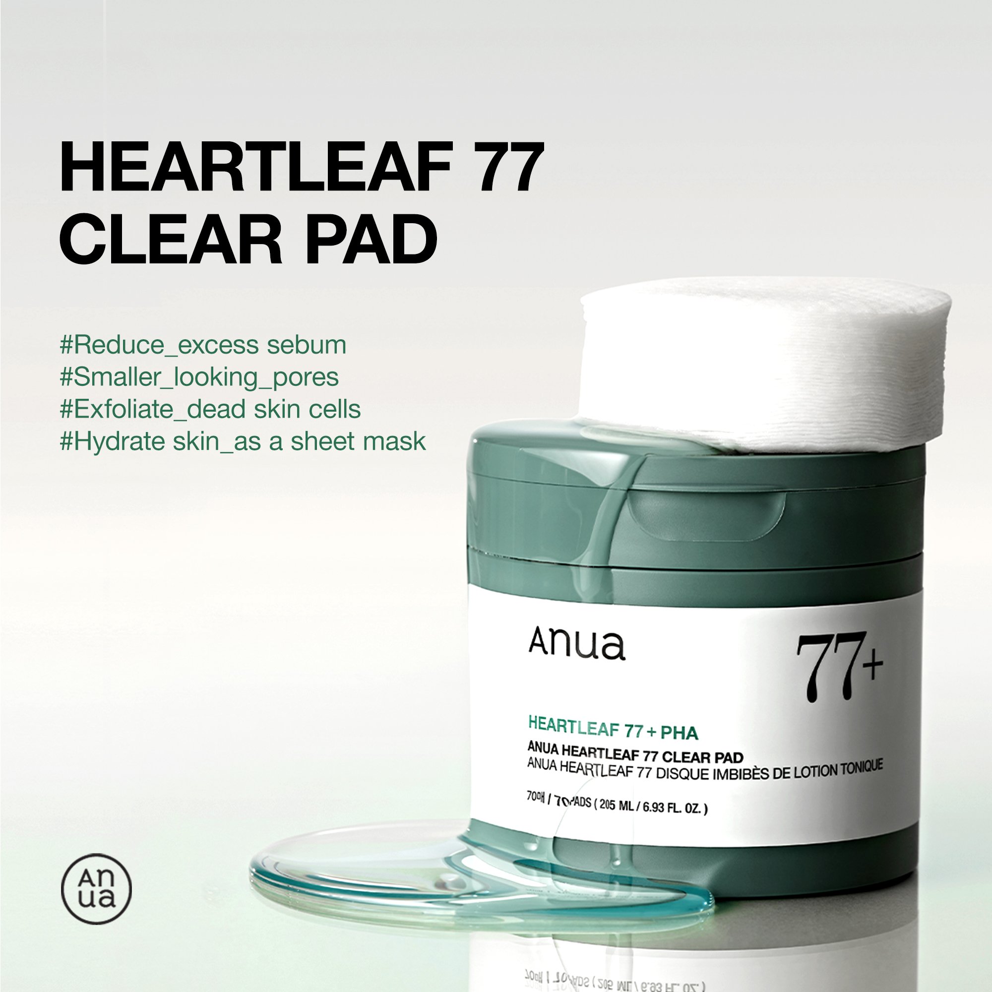 Anua Heartleaf 77 Clear Pad 70ct 6.93 fl. oz.(205ml) detail 1