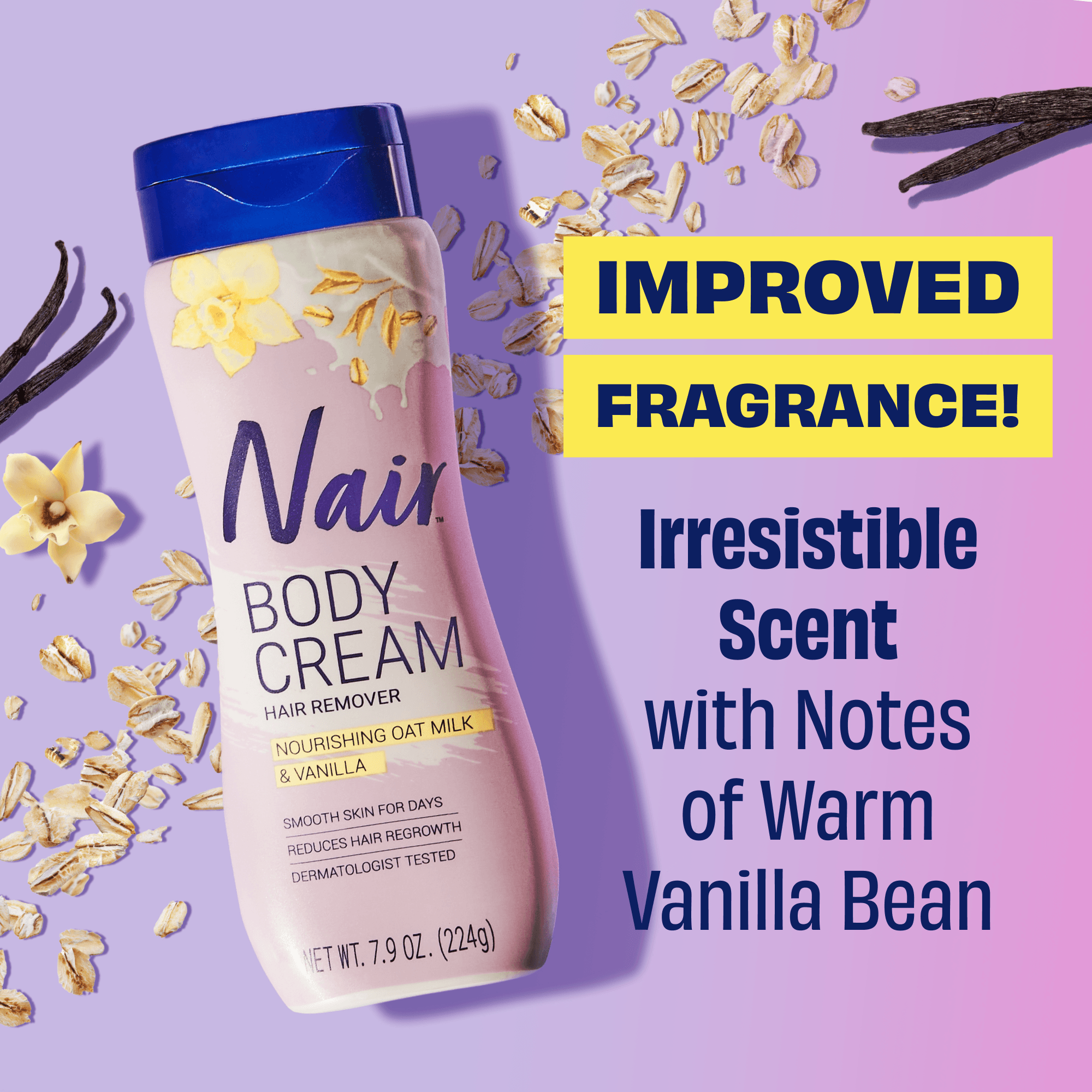 NAIR Body Cream Hair Remover With Nourishing Oat Milk And Vanilla 7.9 oz.(226g) detail 1