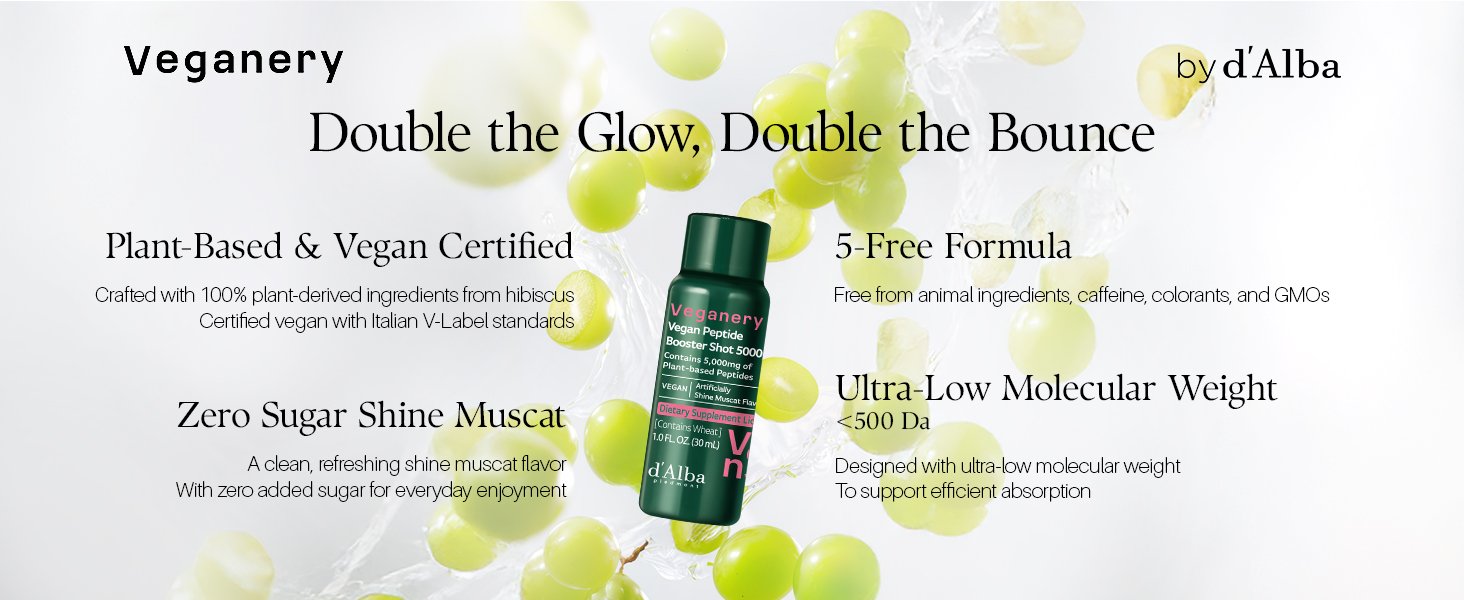 Veganery by d'Alba Vegan Peptide Booster Shot 5000mg Dietary Supplement 1.0 fl. oz.(30ml) x 7ea detail 2
