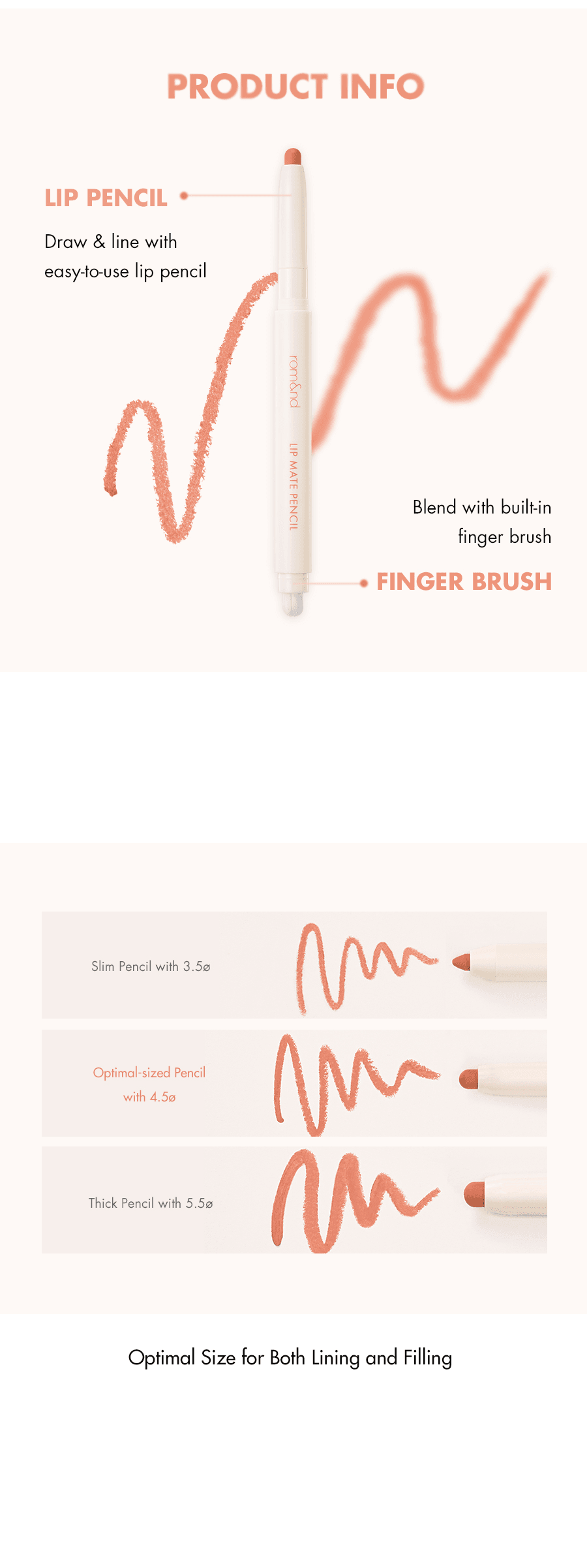 [6colors] rom&nd Lip Mate Pencil 0.01 oz.(0.5g) detail 3