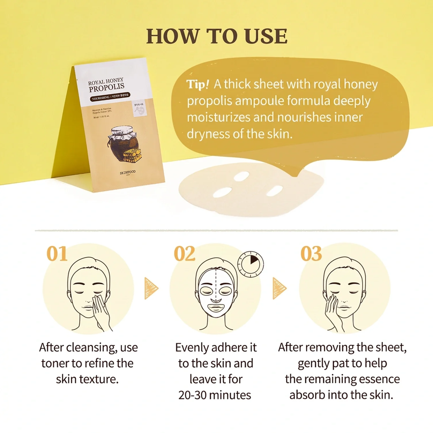 SKINFOOD Royal Honey Propolis Enrich Mask 1.01 oz.(30ml) detail 7