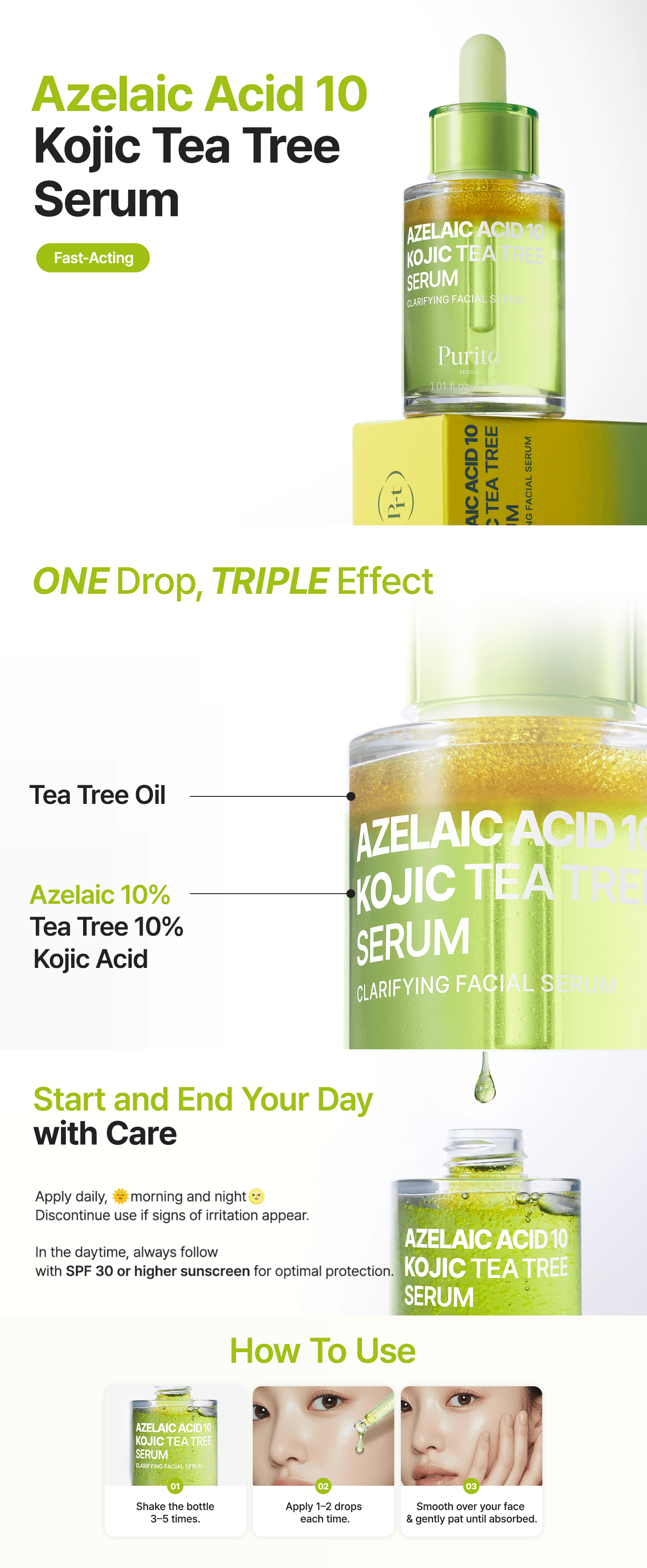 PURITO SEOUL Azelaic Acid 10 Kojic Tea Tree Serum 1.01 fl. oz.(30ml) detail 1