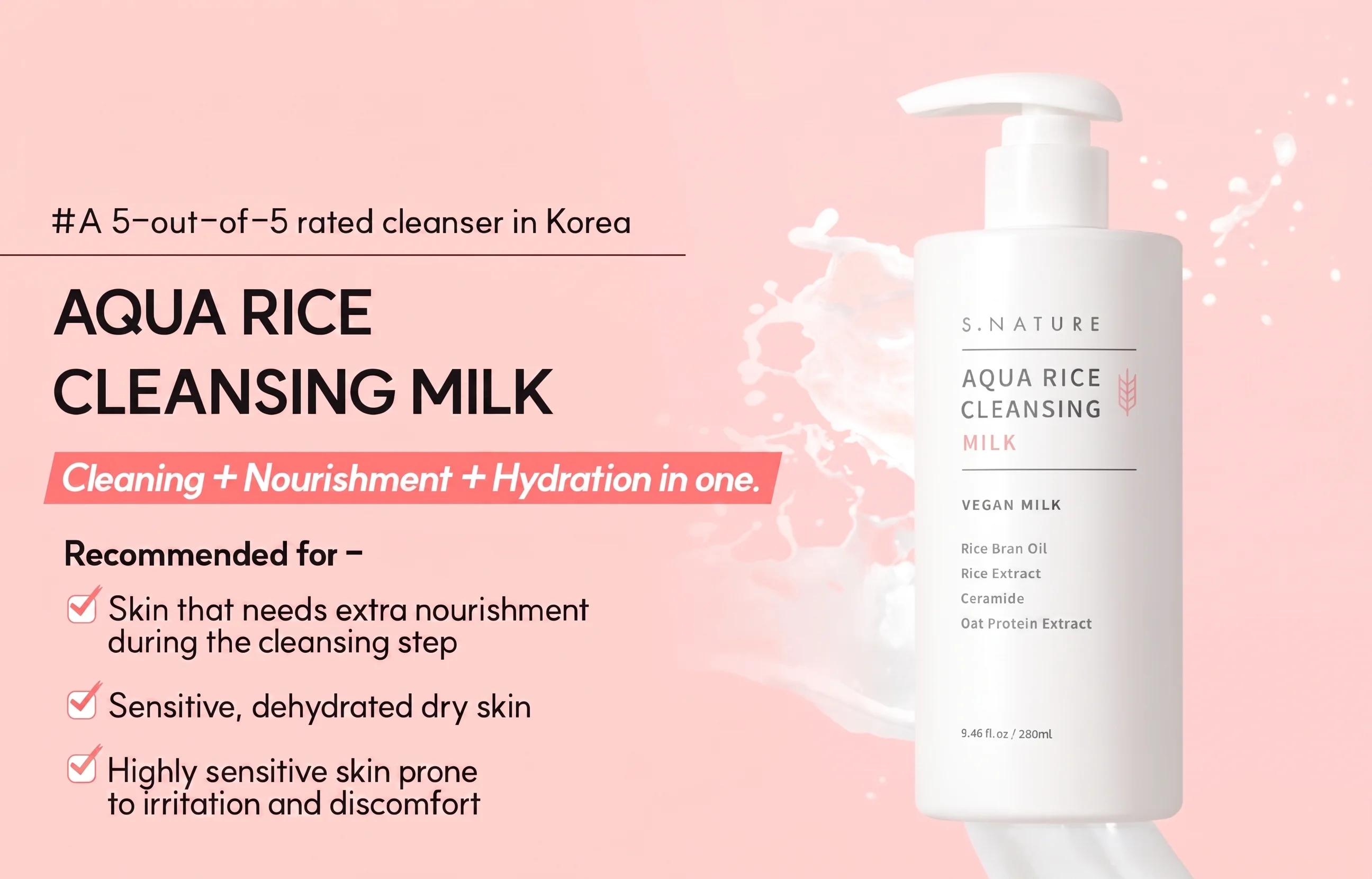 S.NATURE Aqua Rice Cleansing Milk 9.46 fl. oz.(280ml) detail 1