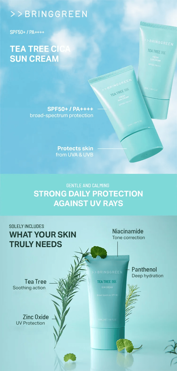 BRING GREEN Tea Tree Cica Sun Cream (otc) 1.69 fl. oz.(50ml) detail 3