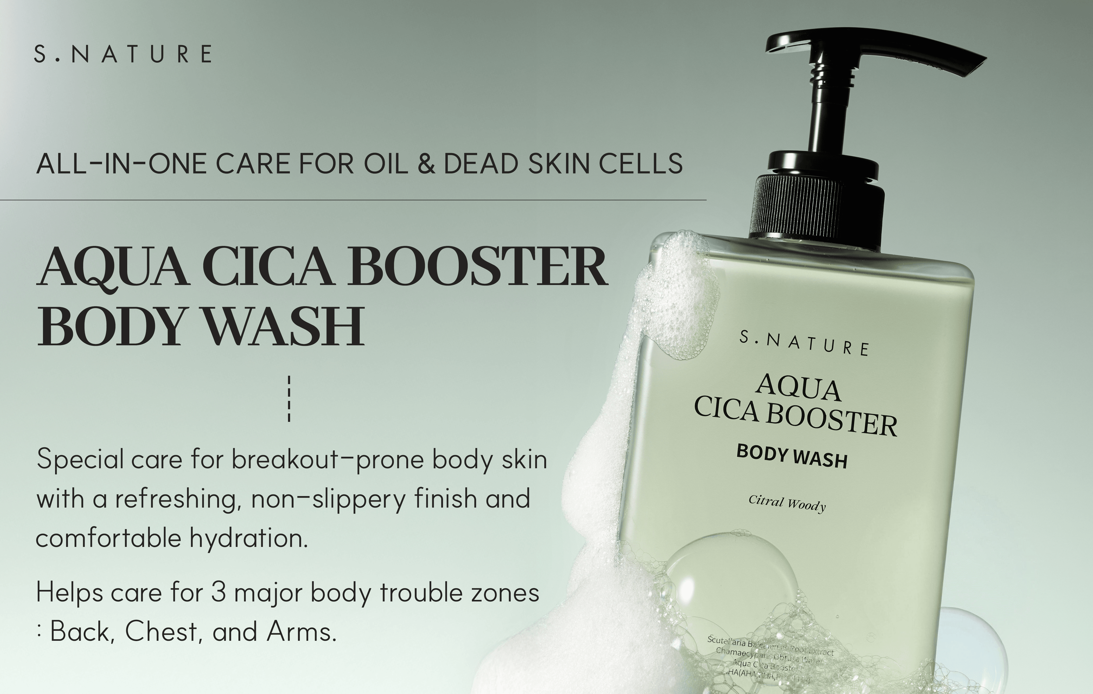 S.NATURE Aqua Cica Booster Body Wash 16.9 fl. oz.(500ml) detail 1