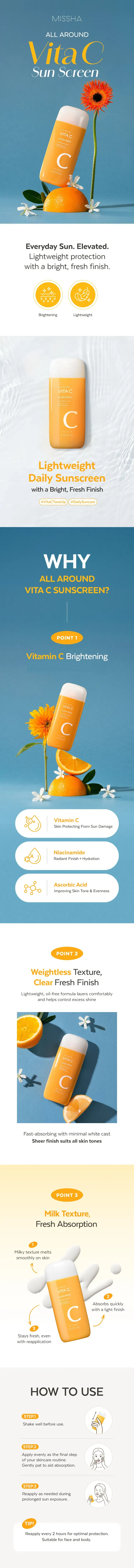 MISSHA All Around Vita C Sunscreen 2.36 fl. oz.(70ml) detail 1