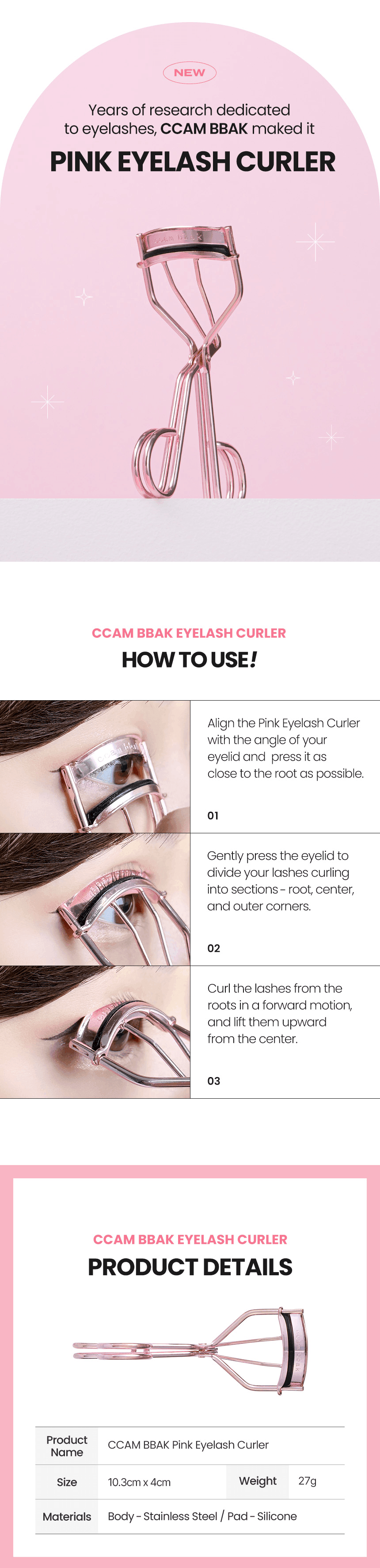 ccambbak Pink Eyelash Curler detail 2