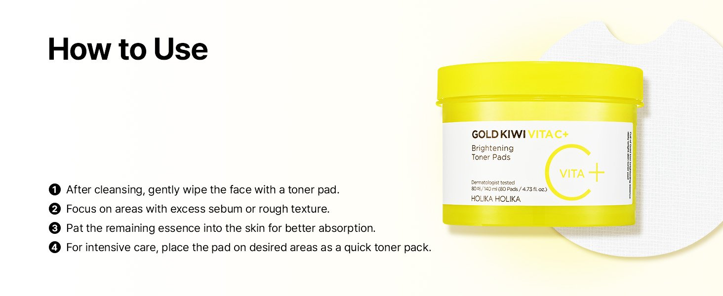 Holika Holika Gold Kiwi Vita C+ Brightening Toner Pad 80 Pads 4.73 fl. oz.(140ml) detail 5
