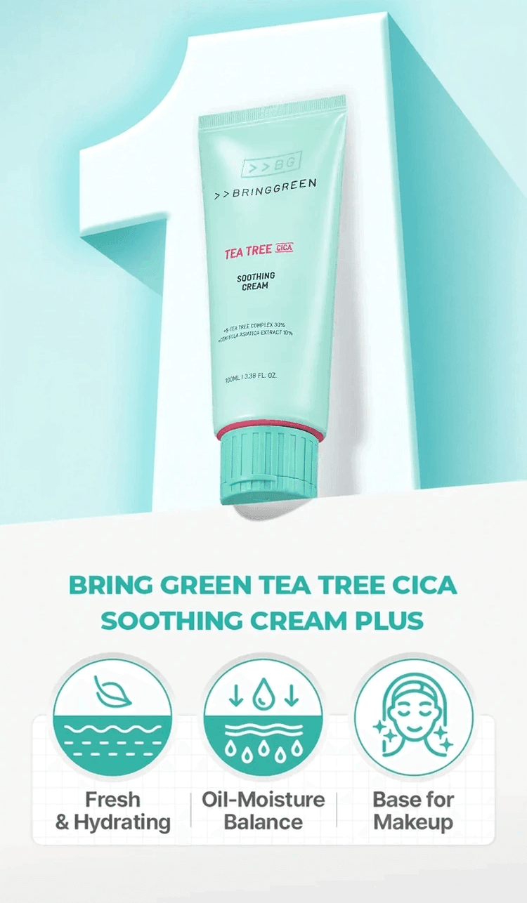 BRING GREEN Tea Tree Cica Soothing Cream Plus 3.38 fl. oz.(100ml