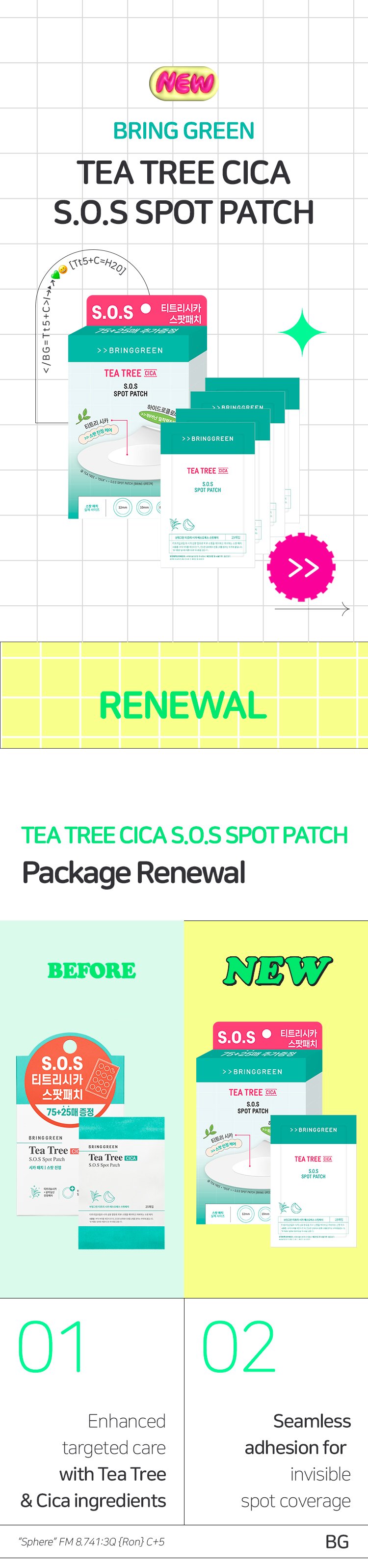BRING GREEN Tea Tree Cica S.O.S Spot Patch (100ea) detail 1