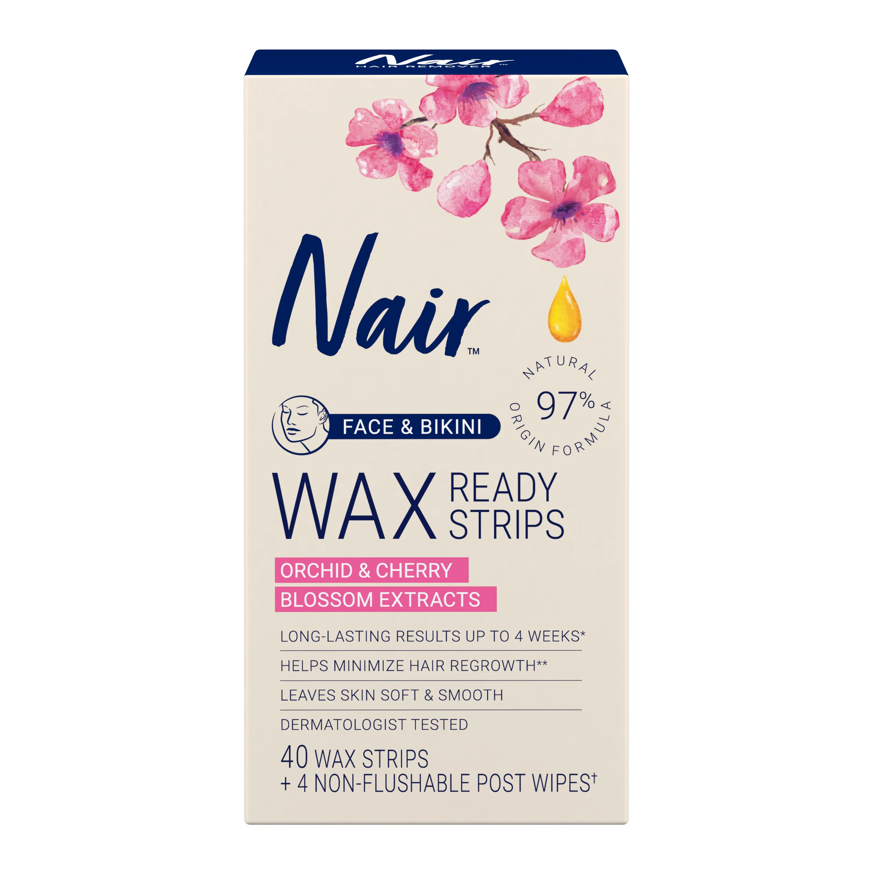 Nair Hair Remover Wax Ready Strips, Face and Bikini Hair Removal Wax Strips, 40 Count detail 1
