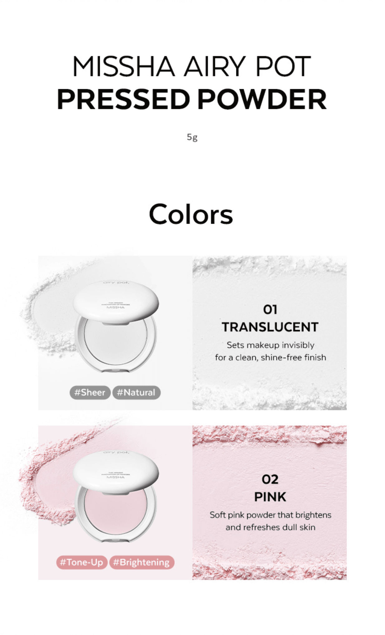 [2colors] MISSHA Airy Pot Pressed Powder 0.17 oz.(5g) detail 4