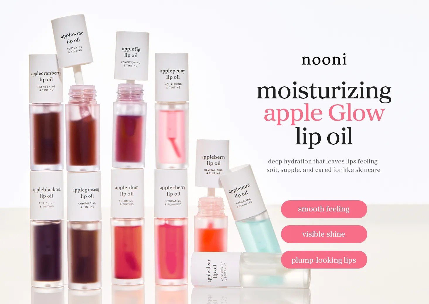 NOONI Apple Seed Lip Oil Set (appleberry & Applecherry & Appleplum) 0.12 fl. oz.(3.7ml) x 3ea detail 1