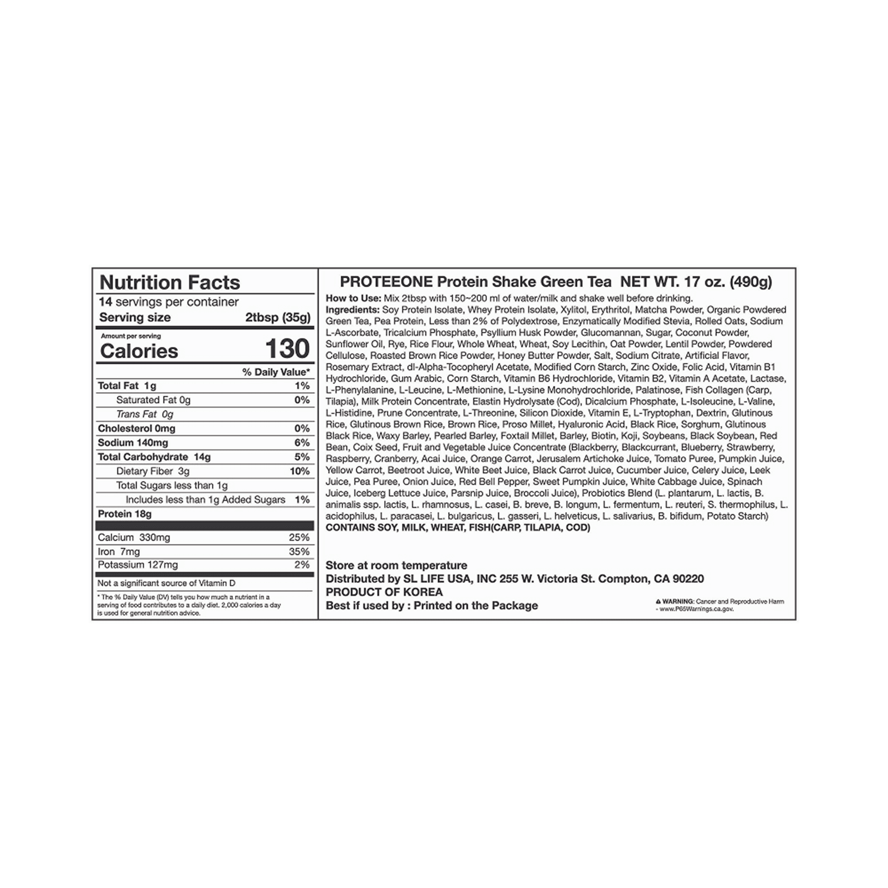 PROTEEONE Protein Shake Green Tea 17 oz.(490g) detail 2