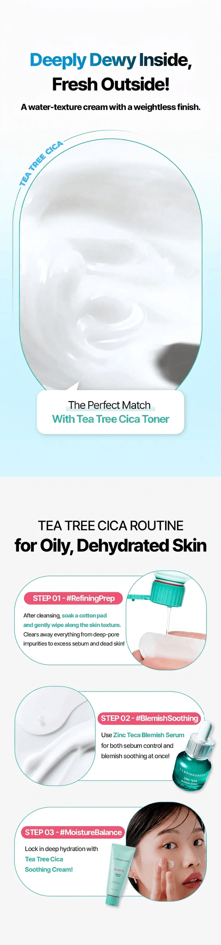 BRING GREEN Tea Tree Cica Soothing Cream Plus 3.38 fl. oz.(100ml
