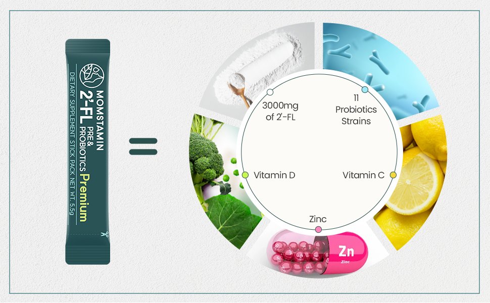 MOMSTAMIN HMO 2'-FL Prebiotic Probiotic Fiber Powder Stick 0.19 oz.(5.5g) x 30ea detail 4