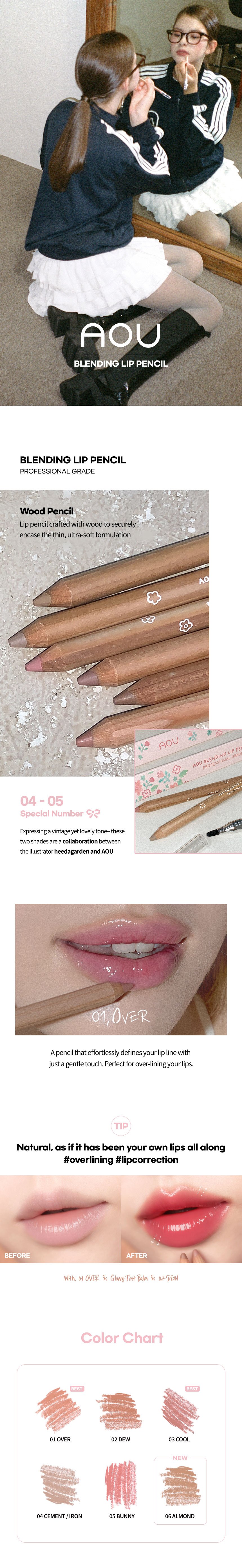 [3colors] AOU Blending Lip Pencil 0.05 oz.(1.6g) detail 1