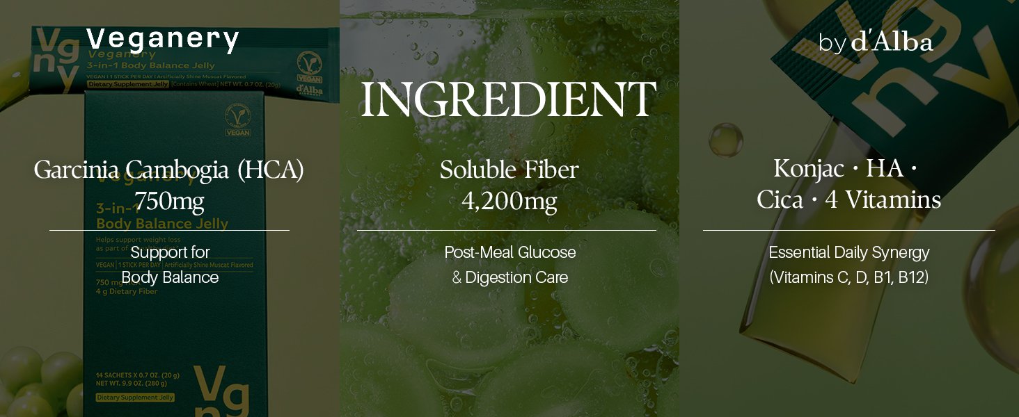 Veganery by d'Alba 3-in-1 Body Balance Jelly Dietary Supplement 0.41 oz.(20g) x 14ea detail 6