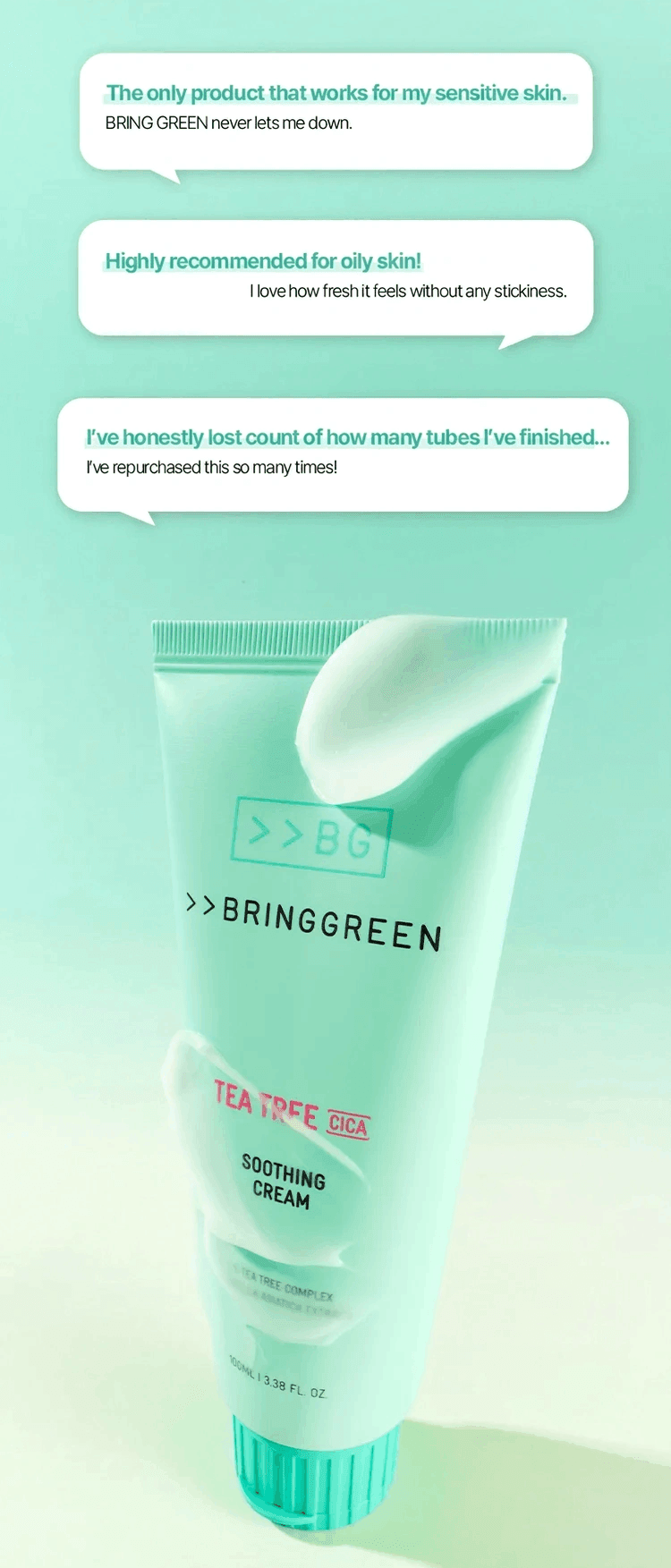 BRING GREEN Tea Tree Cica Soothing Cream Plus 3.38 fl. oz.(100ml
