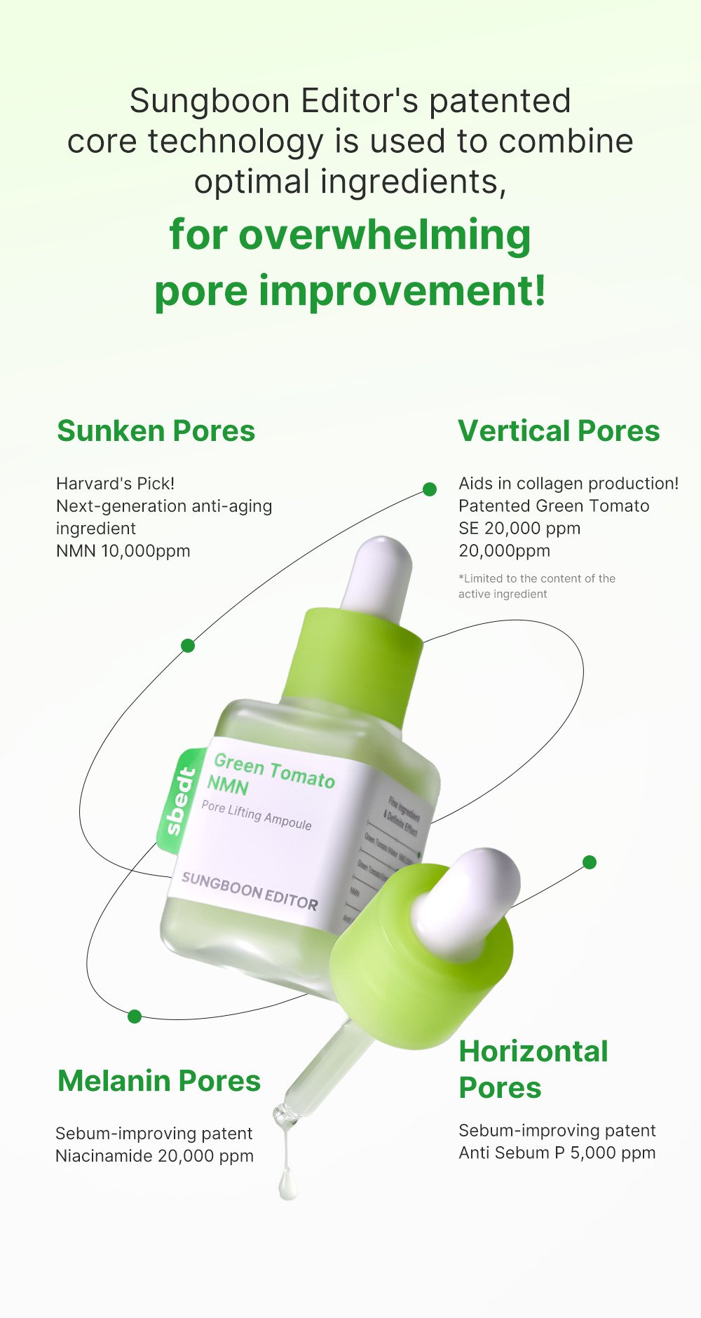SUNGBOON EDITOR Green Tomato Nmn Pore Minimizing Ampoule 1.35 fl. oz.(40ml) detail 3
