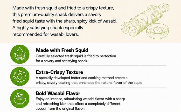 Sunfood Fried Squid Snack Wasabi 2.82 oz.(80g) detail 2