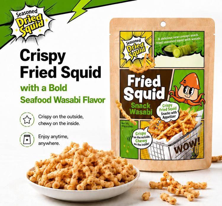Sunfood Fried Squid Snack Wasabi 2.82 oz.(80g) detail 1