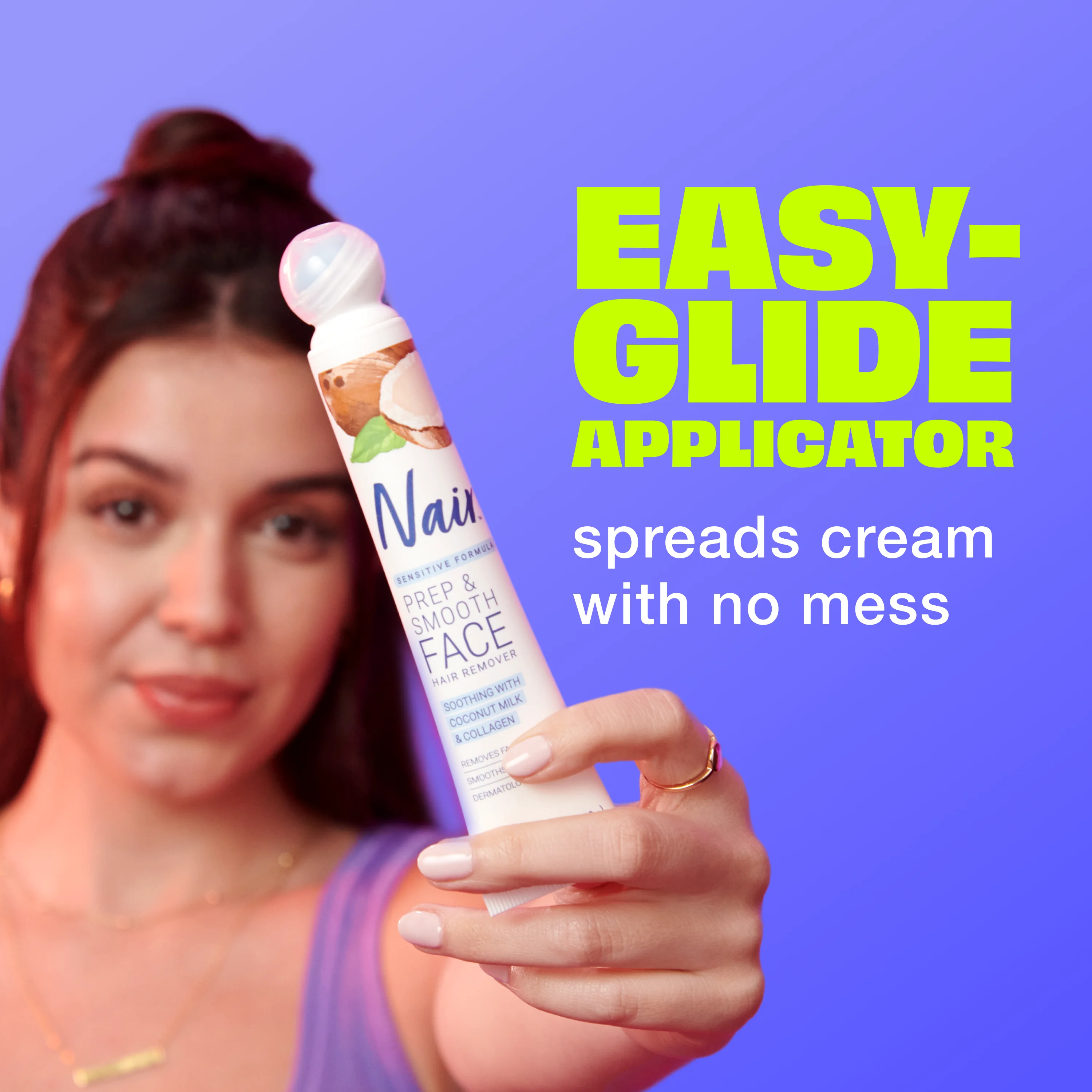 Nair Prep & Smooth Soothing with Coconut Milk & Collagen Face Hair Remover for Women, Sensitive Formula, for Upper Lip, Chin and C detail 1