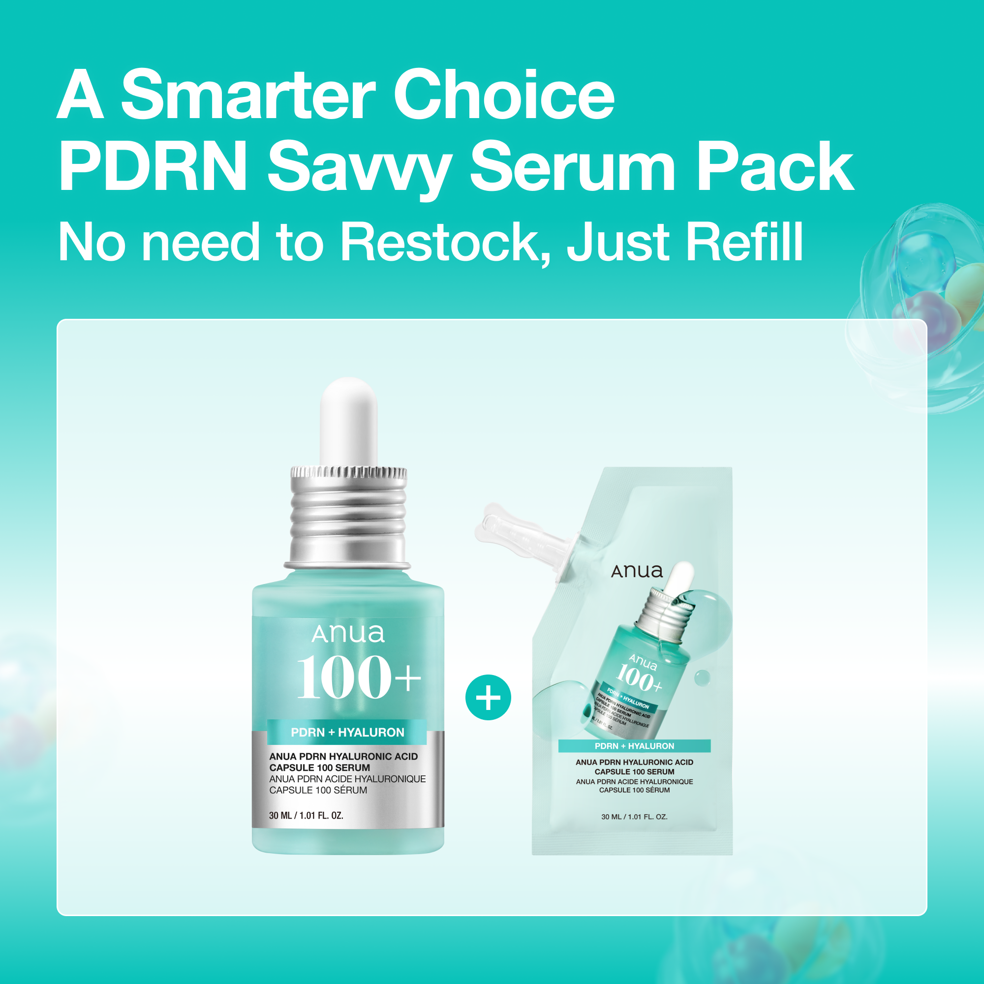 Anua PDRN Hyaluronic Acid Capsule 100 Serum Refill Set 2.02 fl. oz.(60ml) x2 - Image 2 of 6