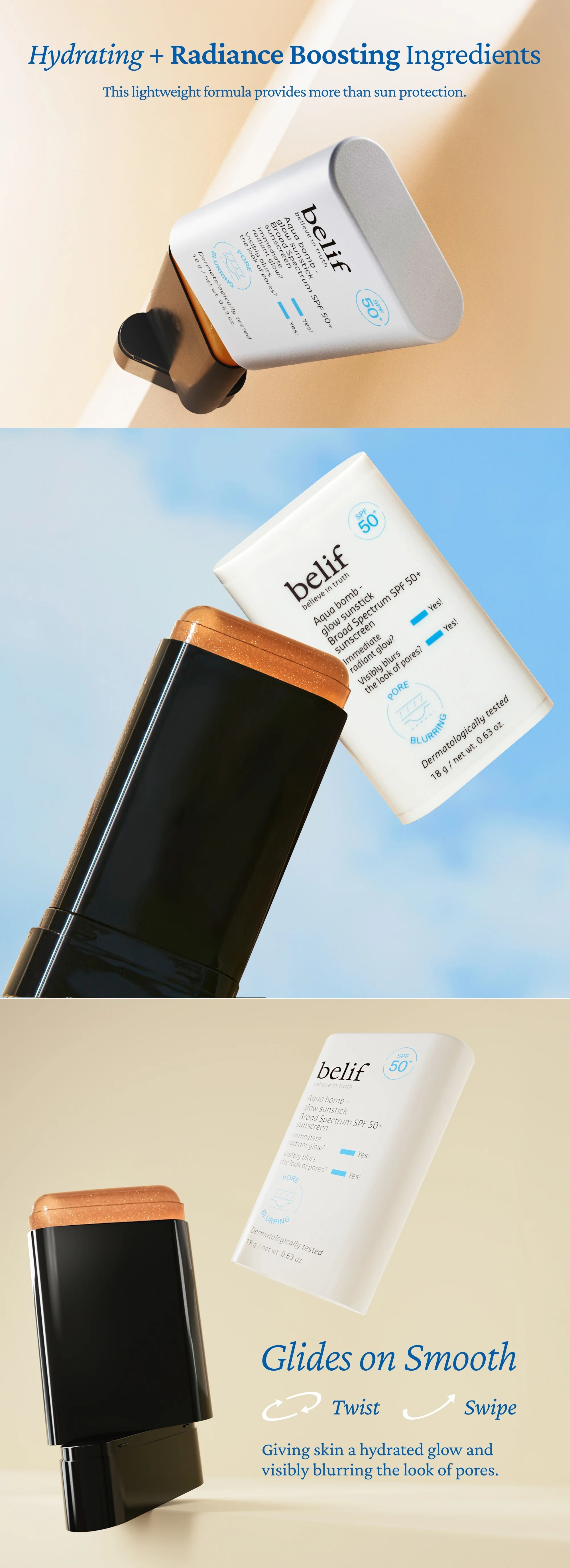 BELIF Aquabomb Glow Sunstick Broad Spectrum SPF 50+ 0.63 oz.(18g) detail 1