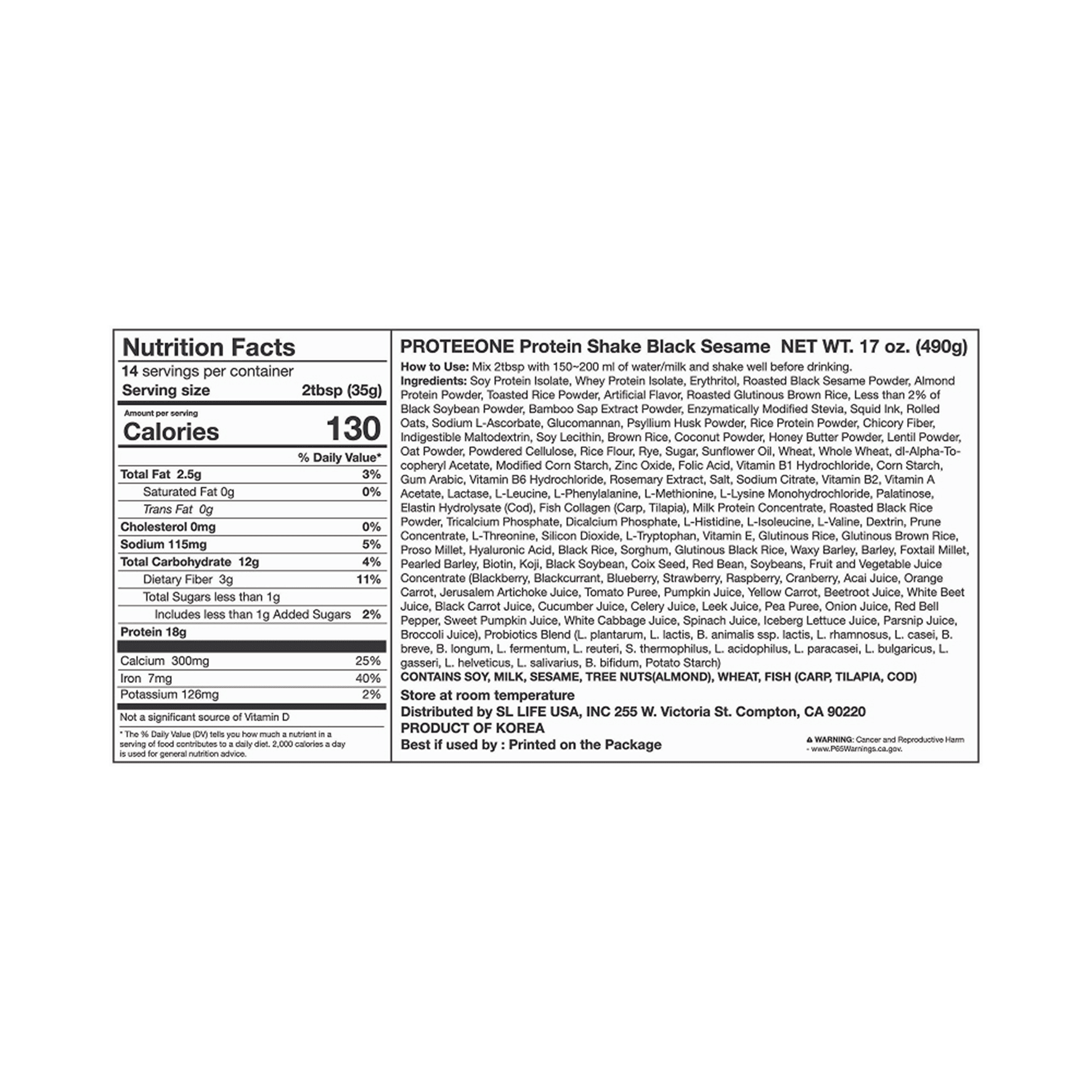 PROTEEONE Protein Shake Black Sesame 17 oz.(490g) detail 2