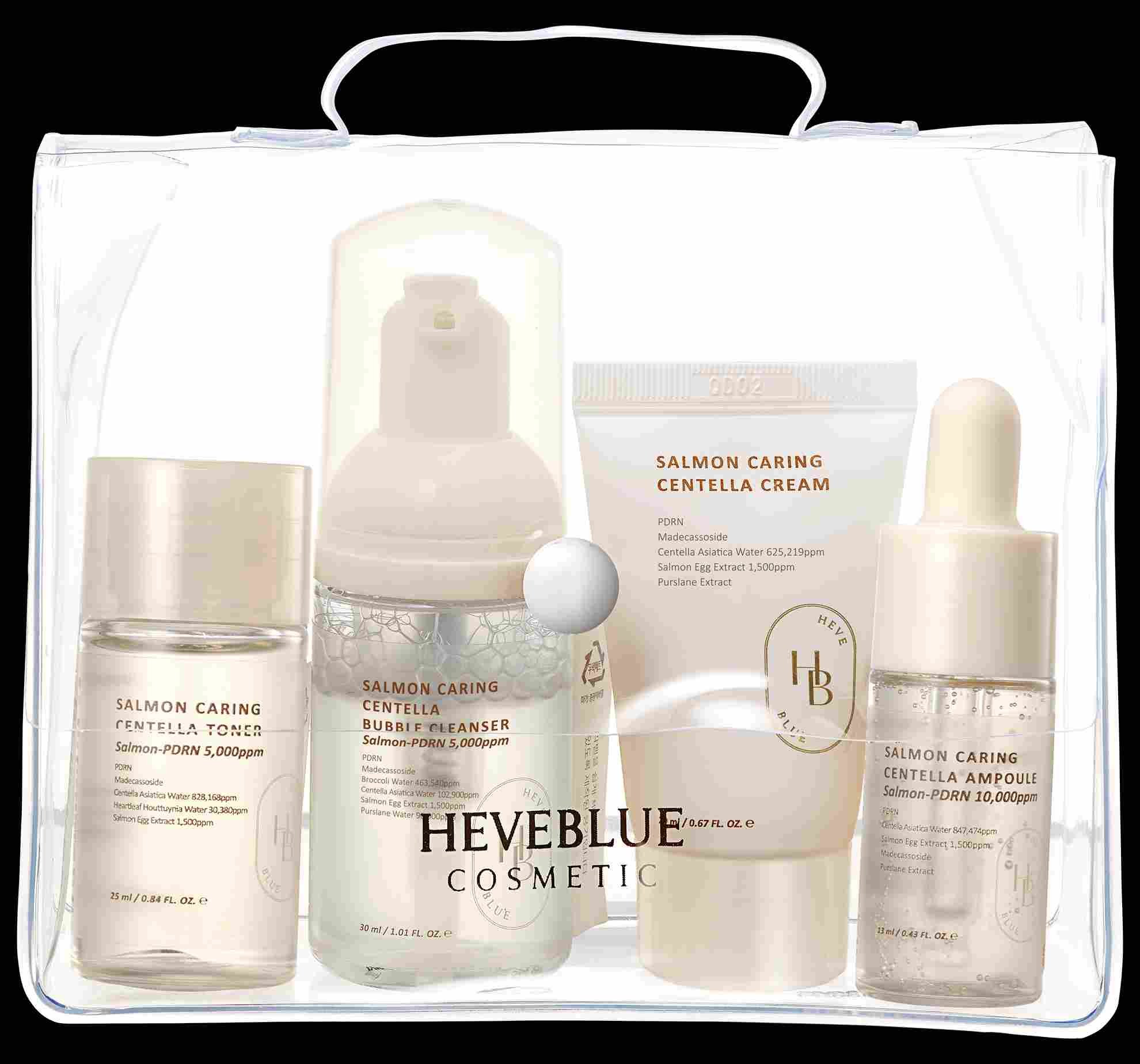 HEVEBLUE Salmon Skincare Travel Kit (cleanser / Toner / Ampoule / Cream) 2.95 fl. oz.(88ml) detail 1