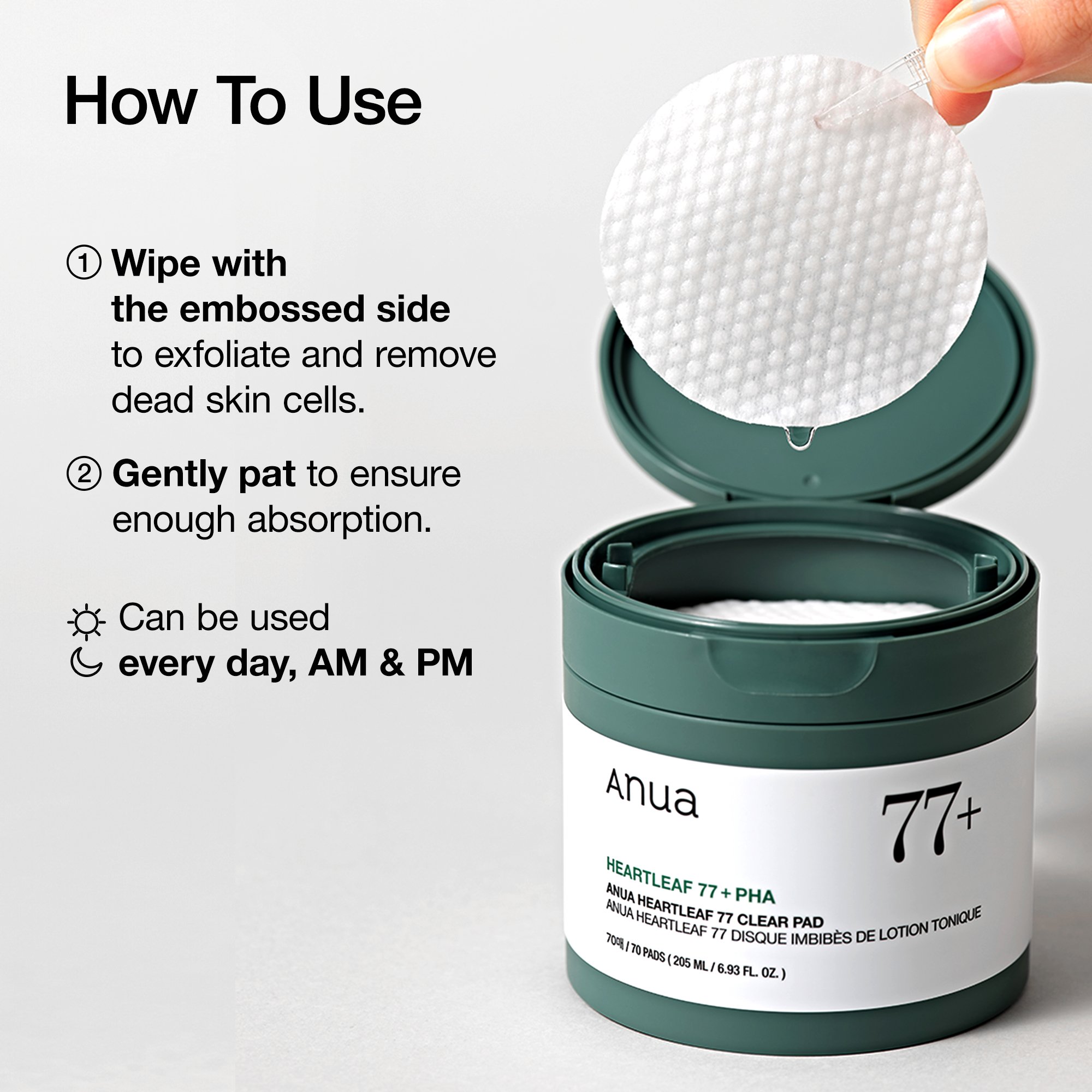 Anua Heartleaf 77 Clear Pad 70ct 6.93 fl. oz.(205ml) detail 4