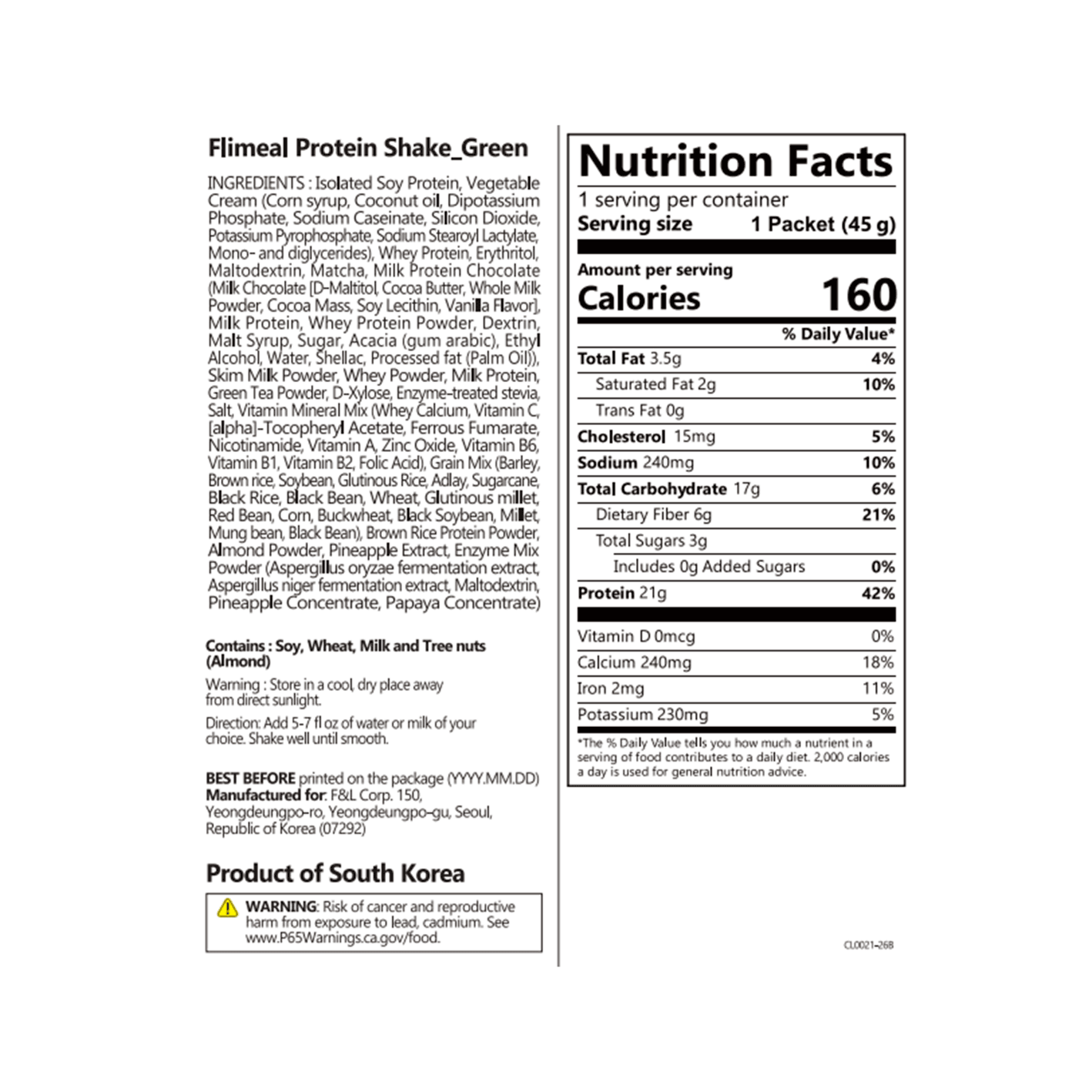 [4flavors] Flimeal Protein Shake 1.59 oz.(45g) detail 6