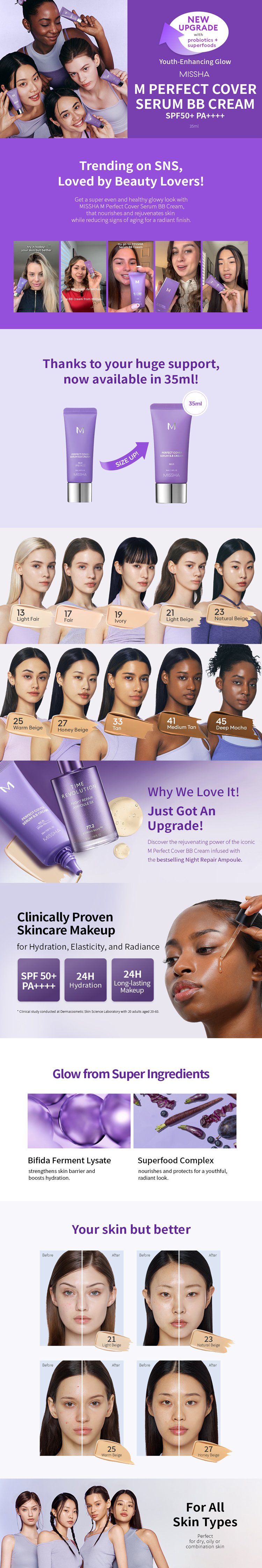 [10colors] MISSHA M Perfect Cover Serum Bb Cream 1.18 fl. oz.(35ml) detail 2