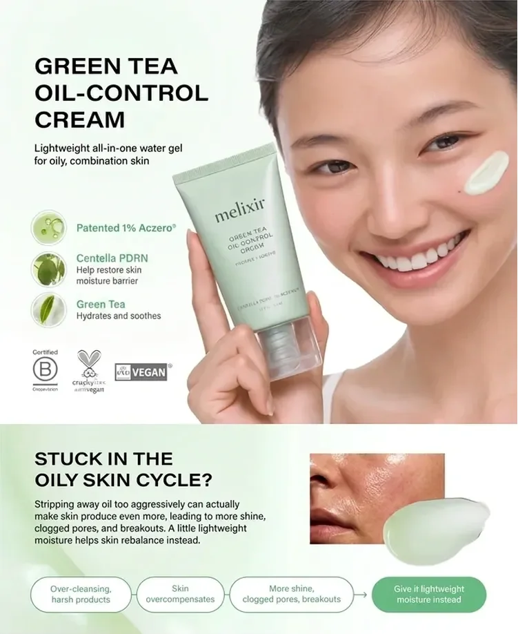 melixir Green Tea Oil-control Cream 1.7 fl. oz.(50ml) | OLIVE YOUNG US