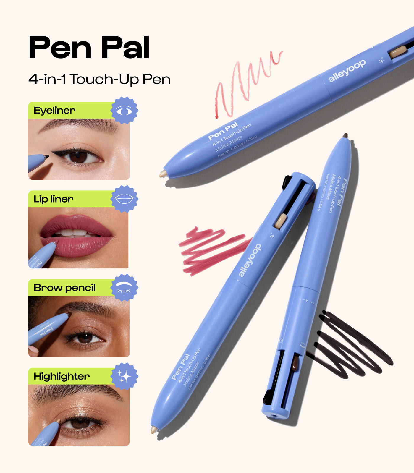 3colors] Alleyoop Penpal 4-in-1 Pen 0.011 oz.(0.32g) | OLIVE YOUNG US