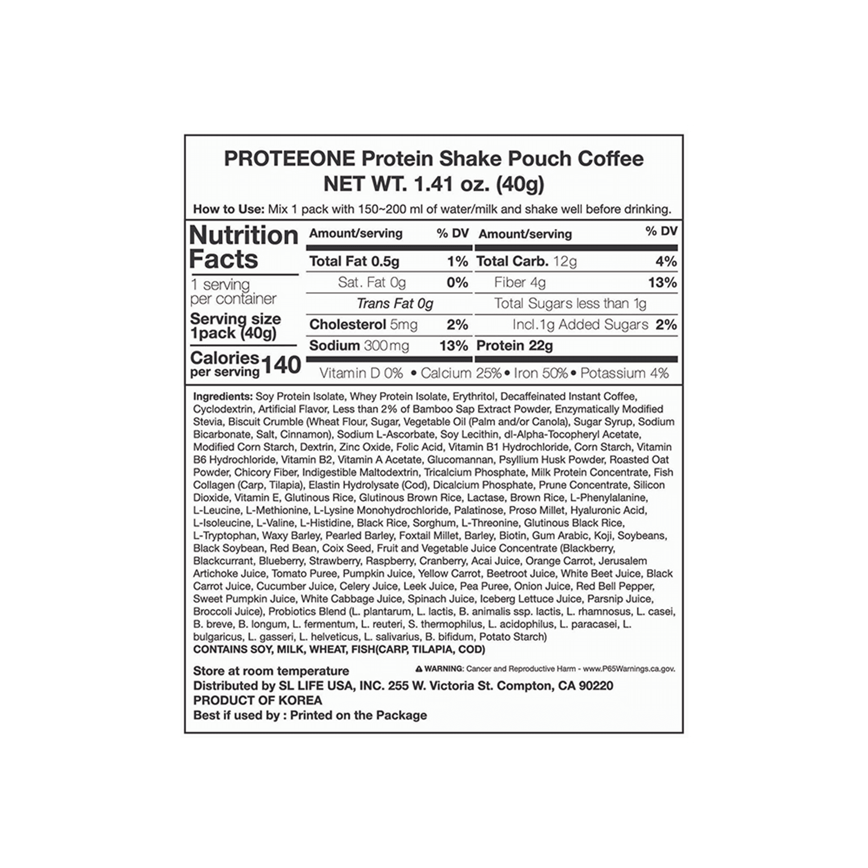 PROTEEONE Protein Shake Pouch Coffee 1.41 oz.(40g) detail 2
