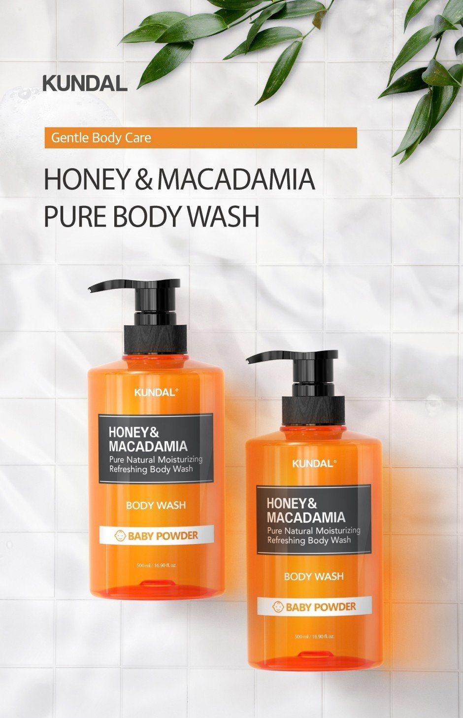 KUNDAL Honey & Macadamia Pure Body Wash Baby Powder 16.9 fl. oz.(500ml) detail 1