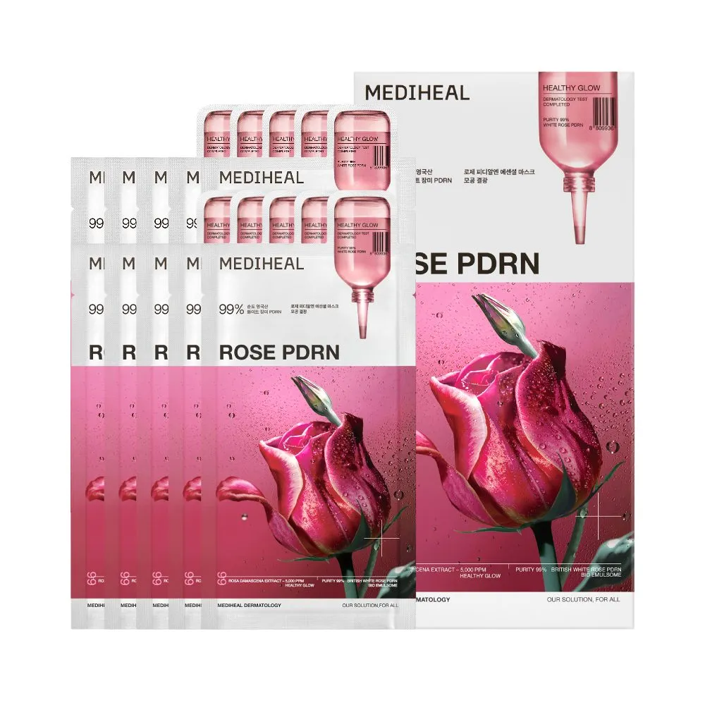 MEDIHEAL Rose PDRN Essential Mask Healthy Glow 0.81 fl. oz.(24ml) x 10ea