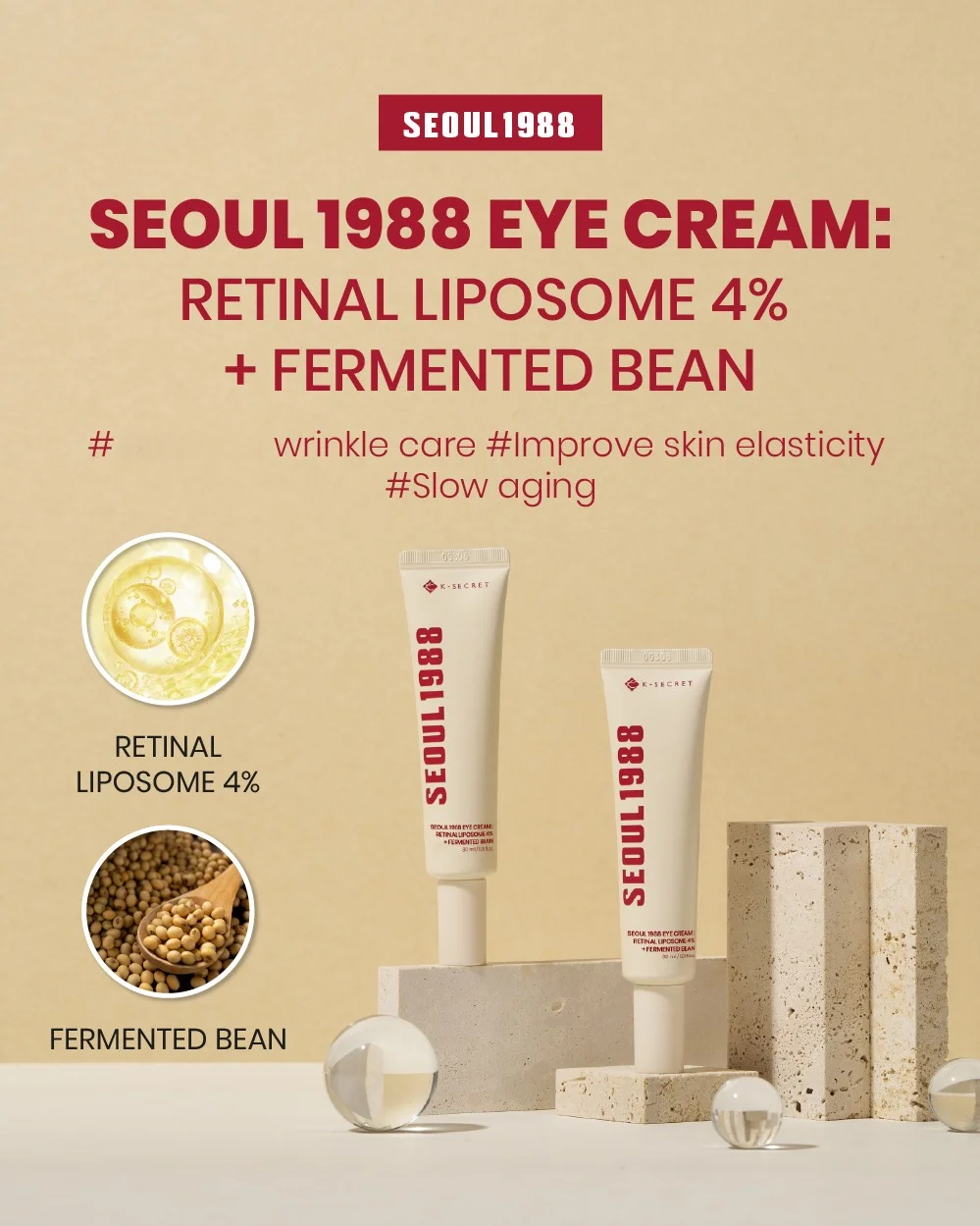 K-SECRET Seoul 1988 Eye Cream : Retinal Liposome 4% + Fermented Bean 1.01 fl. oz.(30ml) detail 2